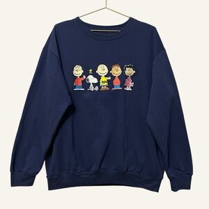 Peanuts Graphic Sweatshirt Size Large Navy Embroidered Fleece